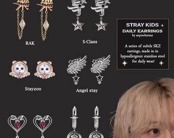 PRÉCOMMANDE : boucles d'oreilles quotidiennes Stray Kids, bijoux SKZ, boucles d'oreilles Kpop