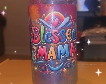 Blessed Mama Snow Globe Tumbler Cup - Colorful Mom Gift