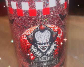 Spooky Pennywise Inspired Glitter Snow Globe Tumbler - Horror Movie Fans - Handwash Only - Unique Gift