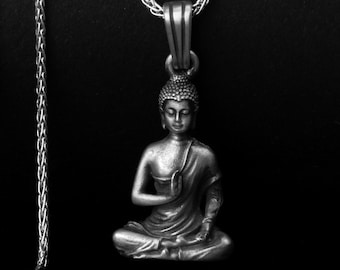 Silver Handmade Buddha Necklace, Healing Pendant, Buddha Talisman Protector Necklace, Unisex Buddha Jewelry, Symbols of Divine Power Pendant
