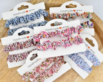 Set of 2 Super Skinny Scrunchies | Liberty Floral Cotton Hair Ties, UK Handmade | Toddler small scrunchie | Liberty Print Mini Scrunchie