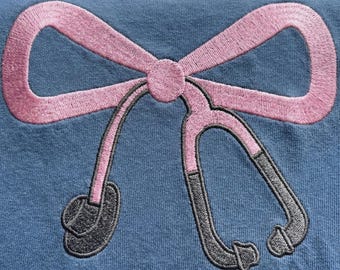 Nurse Bow Embroidery Design with Stethoscope | Cute Coquette Nurse Medical Machine Embroidery File | Nurse Gift Embroidery PES DST