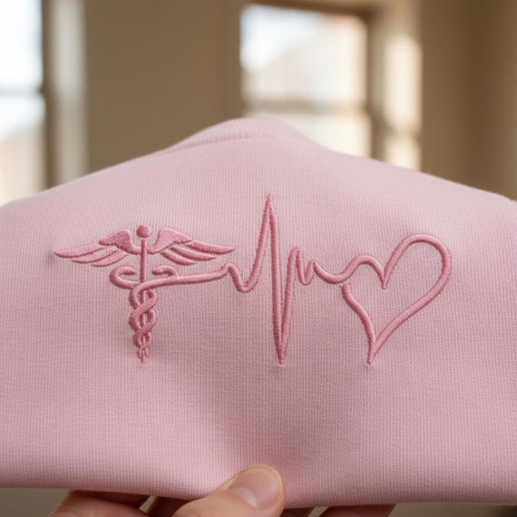 Nurse Medical Heartbeat Embroidery Design with Caduceus, Cute Nurse Line Art Medical Machine Embroidery File, Nurse Love Embroidery PES DST