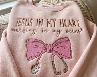 Christian Nurse Embroidery Design | Jesus In My Heart Nurse Machine Embroidery File | Nurse Faith Bow Design | Nurse Gift PES DST