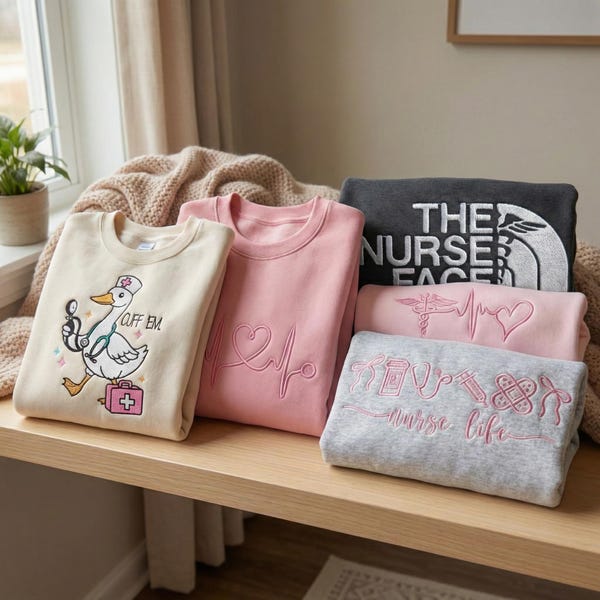 Nurse Embroidery Bundle | Cute Nurse Life Designs with Stethoscope Syringe Duck | 5 Medical Machine Embroidery Files PES DST