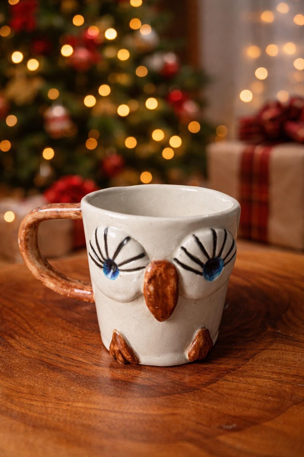 Handmade Ceramic Owl Mug, Sculpted Pottery Coffee Cup, 180 ml