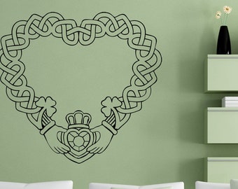 Celtic Decor, Claddagh Wall Decal, Celtic Knot Wreath, Irish Heart Symbol Art, Love Loyalty Friendship Decor