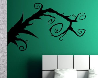 Branches Wall Decor, Whimsical Burtonesque Branch, Swirl Art, Halloween Decor, Gothic Vinyl Sticker, Home Wall Decal