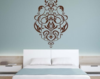 Ornate Wall Decal, Damask Wall Sticker, Boho Mandala Decor, Arabesque Accent, Elegant Vintage Filigree Art