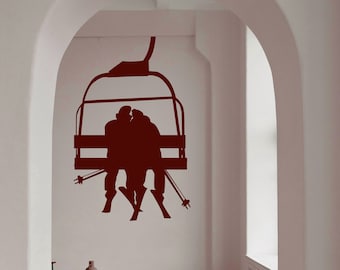 Ski Lift Wall Art, Ski Decor, Couples Gifts, Ski Lift Chair Decal, Ski Wall Decal, Skier Wall Art, Skiing Wall Decals