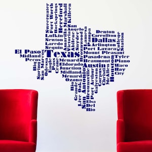 Kunst aan de muur Texas, sticker Texas, staatsversieringen, kunst VS, vrijgezellenfeestdecoratie, Texas-cadeaus, kantoorontwerp