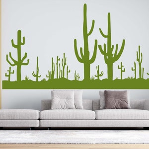 Arte mural de cactus, ilustraciones de escenas desérticas, decoración de cactus del suroeste, borde de papel tapiz de cactus, calcomanía de pared desértica bohemia, arte de plantas suculentas