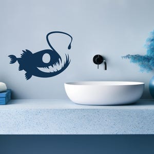 Anglerfish Wall Decal, Deep Sea Fish Sticker, Funny Ocean Creature Decor, Creepy Cute Monster Art, Underwater Design