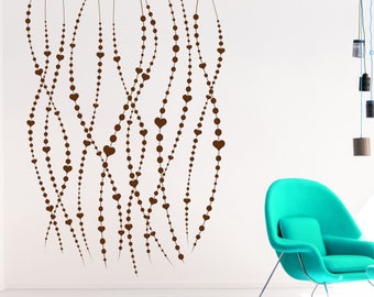 Beaded Curtain Wall Decal, Heart Decor, Hanging Garland, Boho Privacy Screen Decor, Hippie Style Window Covering