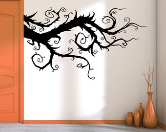 Branch Wall Decal, Whimsical Burtonesque Branch, Whimsigoth Wall Decor, Gothic Decal, Goth Wall Art, Swirls Wall Decor, Curly Branches