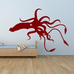 Squid Wall Art, Squid Decal, Aquarium Decoration, Party Design, Ocean Vinyl Sticker, Coastal Home Design, Birthday Gift Artwork Art