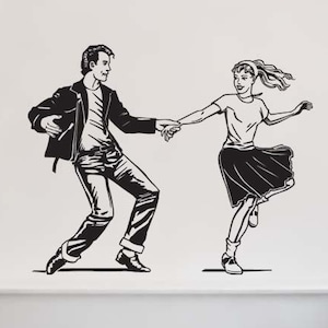 1950’s Couple Dancing Wall Decal, Swing Dance Jitterbug Art, Grease Movie Wall Decor, Retro Poodle Skirt, Rock and Roll Sticker, 50&#39;s Decals