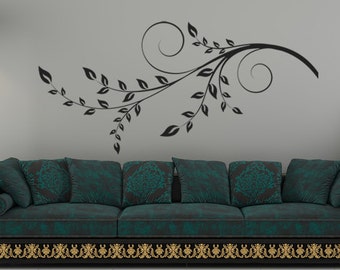 Branch Wall Decal, Swirl Leaf Design, Leaves Decorative Art, Horizontal, Wedding Shower Decoration, Vinyl Sticker, Branch Home Decor, Gift