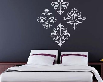 Damask Decals, Fleur De Lis Art, Baroque Decor, Arabesque Decal, Vintage Ornamental Design, Old World Decoration