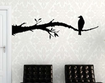 Branch Wall Decor, Bird Wall Decal, Bird on a Branch Artwork, Laundry Room Decoration, Kitchen Vinyl Sticker, Home Art, Bedroom, Home Decor