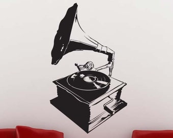 Phonograph Record Decor, Record Player Decal, Gramophone Wall Decorations, Old Fashioned Wall Art