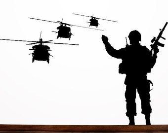 Military Wall Decal, Army Chopper Decor, Troops, Soldier Gifts, Navy Decorations, Air Force Decor, Marines Vinyl Sticker, Artwork, Home Art