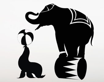 Elephant Nursery, Circus Decor, Seal Wall Decal, Elephant Decorations