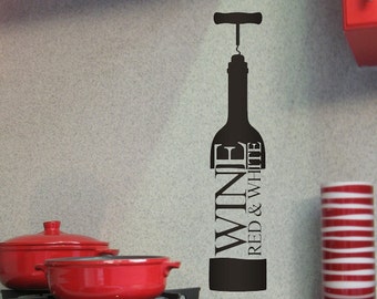 Wijnflessticker, flesopener rode en witte wijn, keukendecor, restaurantontwerp