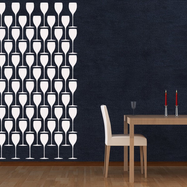 Wine Glasses Art, Repeating Pattern Decal, Wallpaper Design, Wall Paper Vinyl Sticker, Home Decor, Restaurant Art, Dining Design, Kitchen
