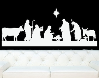 Nativity Scene, Baby Jesus, Christmas Decorations, Star Wall Art, Stable Wall Decal, Home Decor, Holiday Vinyl Sticker, Xmas, Seasonal Art