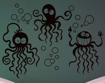 Octopus Wall Decal, Kraken Art, Party Decoration, Sea Creature Decor, Bubbles, Coastal Gift Ideas, Ocean, Home Artwork, Tentacles Design