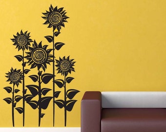 Muursticker zonnebloem, zonnebloemen keukendecor, boho zomerontwerp, bloemenkunst, bloemsierkunst