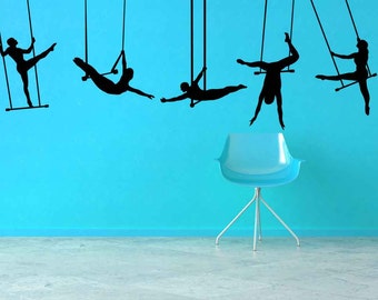 Trapeze Wall Decal, Circus Art, Acrobat Decor, Gymnast Silhouette Sticker, Aerial Performer Design, Flying Trapeze Art, Carnival Decals
