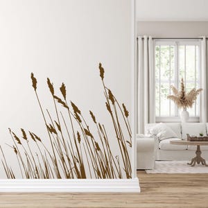 Grass Wall Art, Tall Grass Wall Decal, Reeds Wall Stickers, Grasses Wall Decor, Wheat Decals, Plant Silhouettes, Botanical Decor, Corner Art