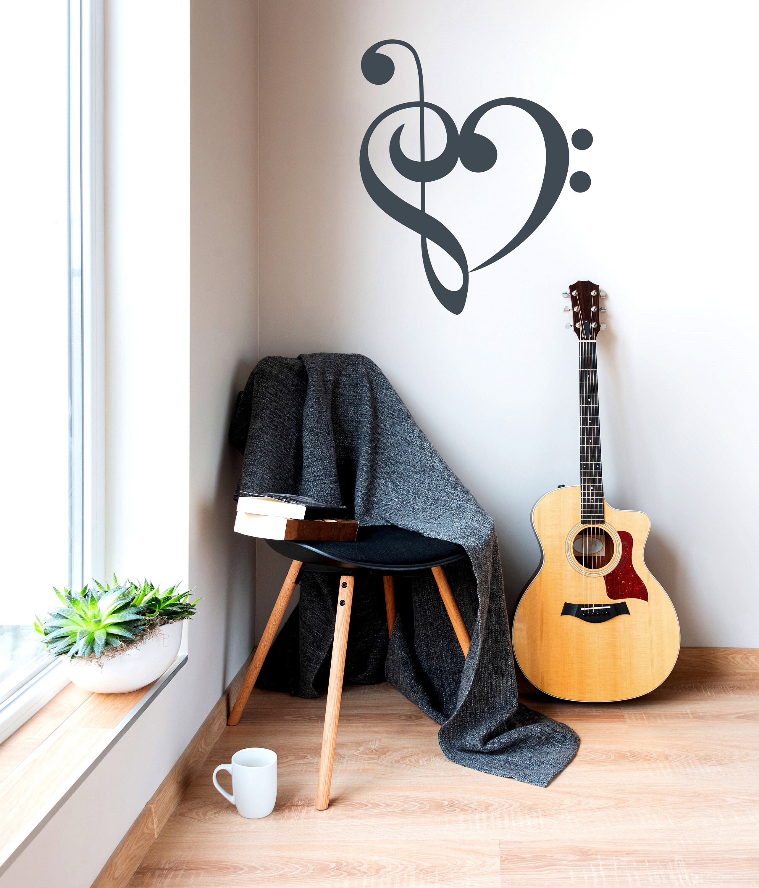 Treble Clef Heart Sign, Bass Clef Heart, Music Wall Decal, Hearts Decor ...