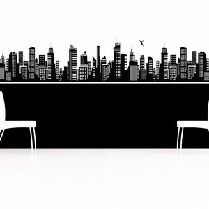 Superhero Wall Art, City Skyline Wall Decal with Flying Superhero, Hero Bedroom Decor, Cityscape Wall Art Hero Decal, Superheroes Skyline