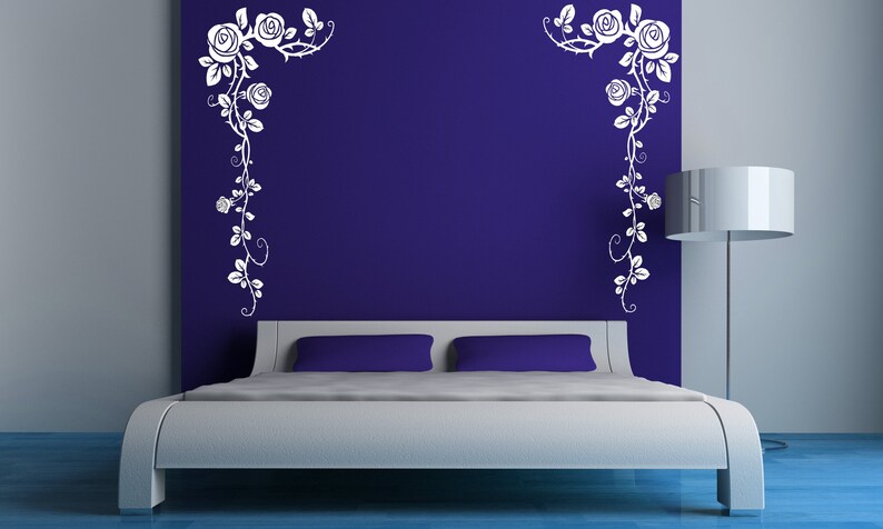 Flower Wall Decal Set of 2 Wall Decal Leaf Floral Decor Leaves Corner Decal Bedroom Decor Rose Decal Roses Corner Decor Home Decor