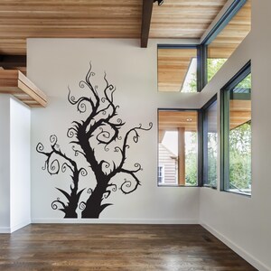 Fantasy tree wall decor created as a bold silhouette with exaggerated curves and motion, perfect for imaginative spaces and expressive interior styling.