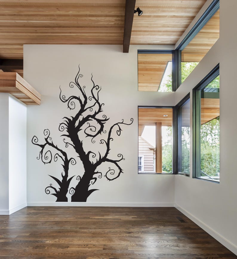 Fantasy tree wall decor created as a bold silhouette with exaggerated curves and motion, perfect for imaginative spaces and expressive interior styling.