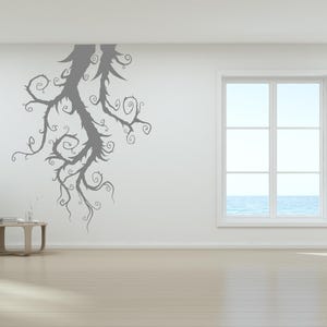 Fairytale tree wall art inspired by storybook illustrations, with expressive twisting limbs that feel enchanted, creative, and slightly surreal.