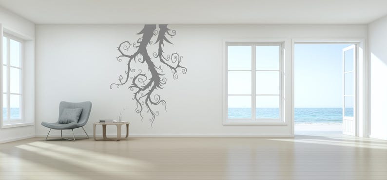 Fairytale tree wall art inspired by storybook illustrations, with expressive twisting limbs that feel enchanted, creative, and slightly surreal.