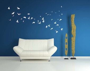 Muursticker vliegende vogels, muursticker vogels, zwerm vogels kunst, decor vogel silhouetten, kunst aan de muur dieren in het wild, muur decor vogel, kunst aan de muur vogel, yogastudio kunst