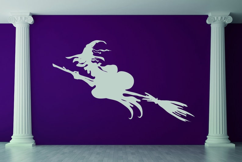 Witch Decor Witch Decal Crow Art Witch Broom Witch Hat Halloween Decorations Halloween Decor Wicked Decal Wall Art Gothic Decor