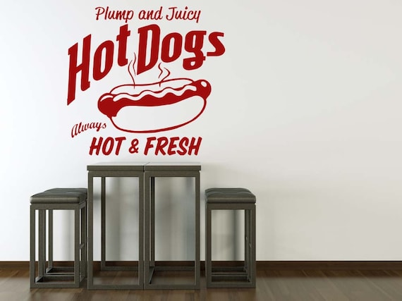 Hot Dog Wall Decal, Retro Kitchen Decor, Diner Art, Food Truck Decal Sticker, Concession Stand Decals, Vintage Restaurant Sign