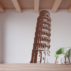 Muursticker scheve toren van Pisa, muurkunst Italië, sticker Europees monument, reismuurdecoratie, vinylsticker Pisa