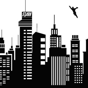 Superhero Wall Art, Super Hero Decal, Superheroes Skyline, Office Wall ...