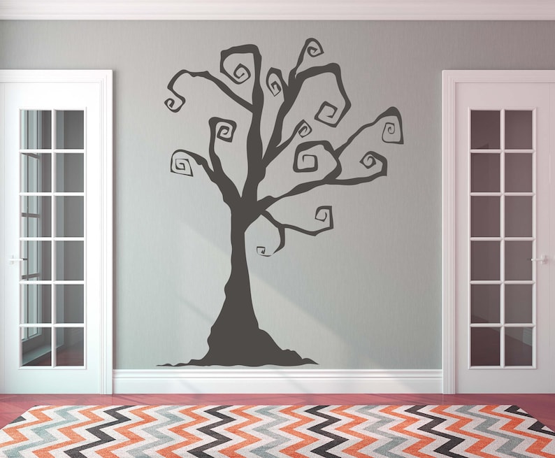 Whimsical gothic tree design for nursery or Halloween spaces.