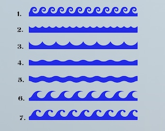 Ocean Waves, Nautical Border, Sea Repeating Pattern, Navy, Naval Wall Decal, Vinyl Sticker, Bathroom, Pool, Coastal Decor