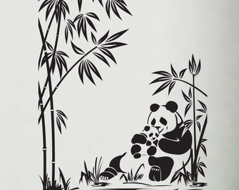 Panda Wall Decal, Bamboo Decor, Panda Mom and Baby, Bamboo Decoration, Bamboo Decal, Home Wall Art