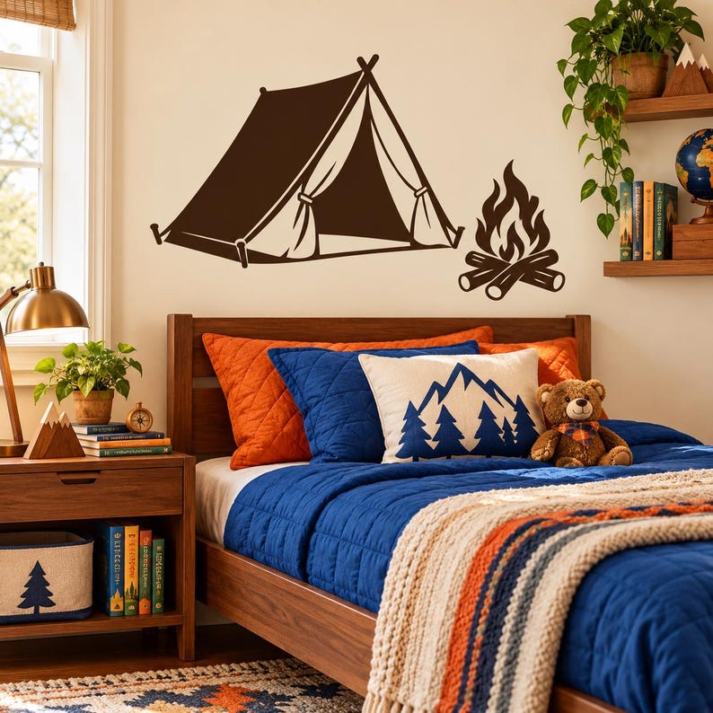 Camping Wall Decal, Tent Decor, Campfire Art, Rustic Cabin Artwork ...